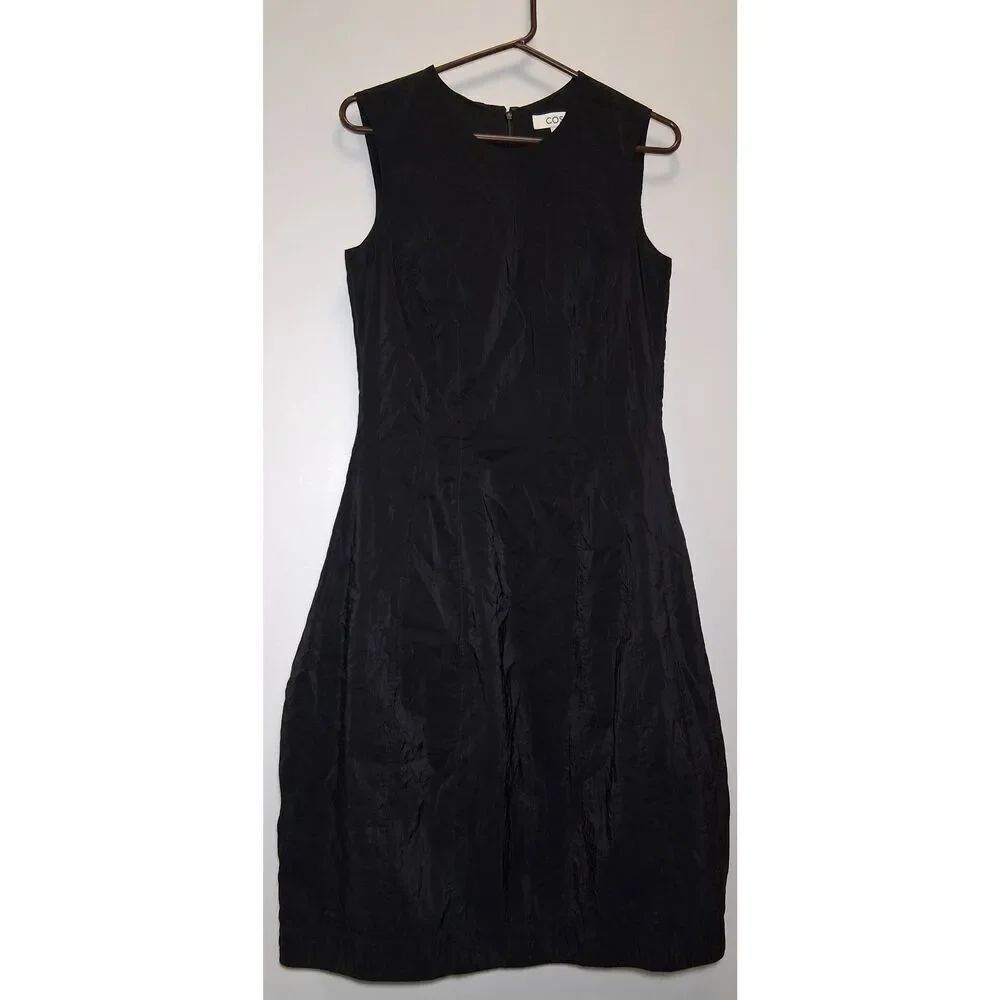 Cos womens small midi dress black barrel hem minimalist coquette